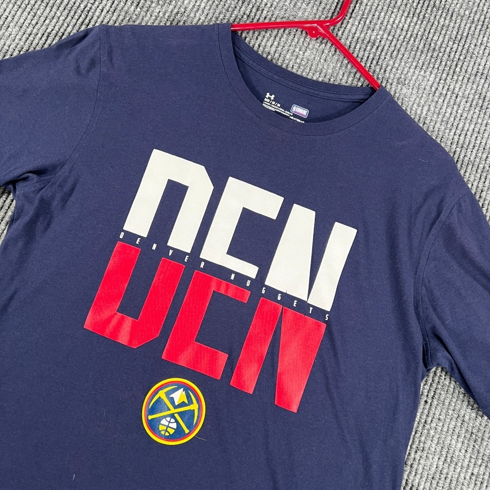 Denver Nuggets Shirt Mens Medium Blue Short Sleeve Under Armour Heat Gear